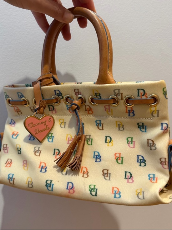 Dooney & Bourke Handbags - Vintage Y2K 90s Dooney & Bourke Cream Multicolor DB Logo Leather-Trim Mini Tote
